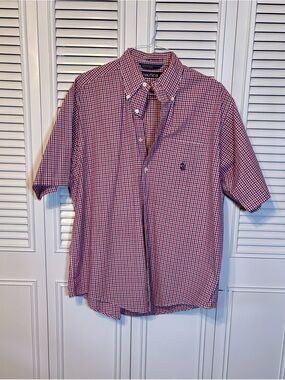 Nautica Men’s Red & Blue Gingham Short-Sleeve Button-Down Shirt